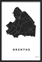 Poster Provincie Drenthe - A4 - 21 x 30 cm - Inclusief lijst (Zwart Aluminium)