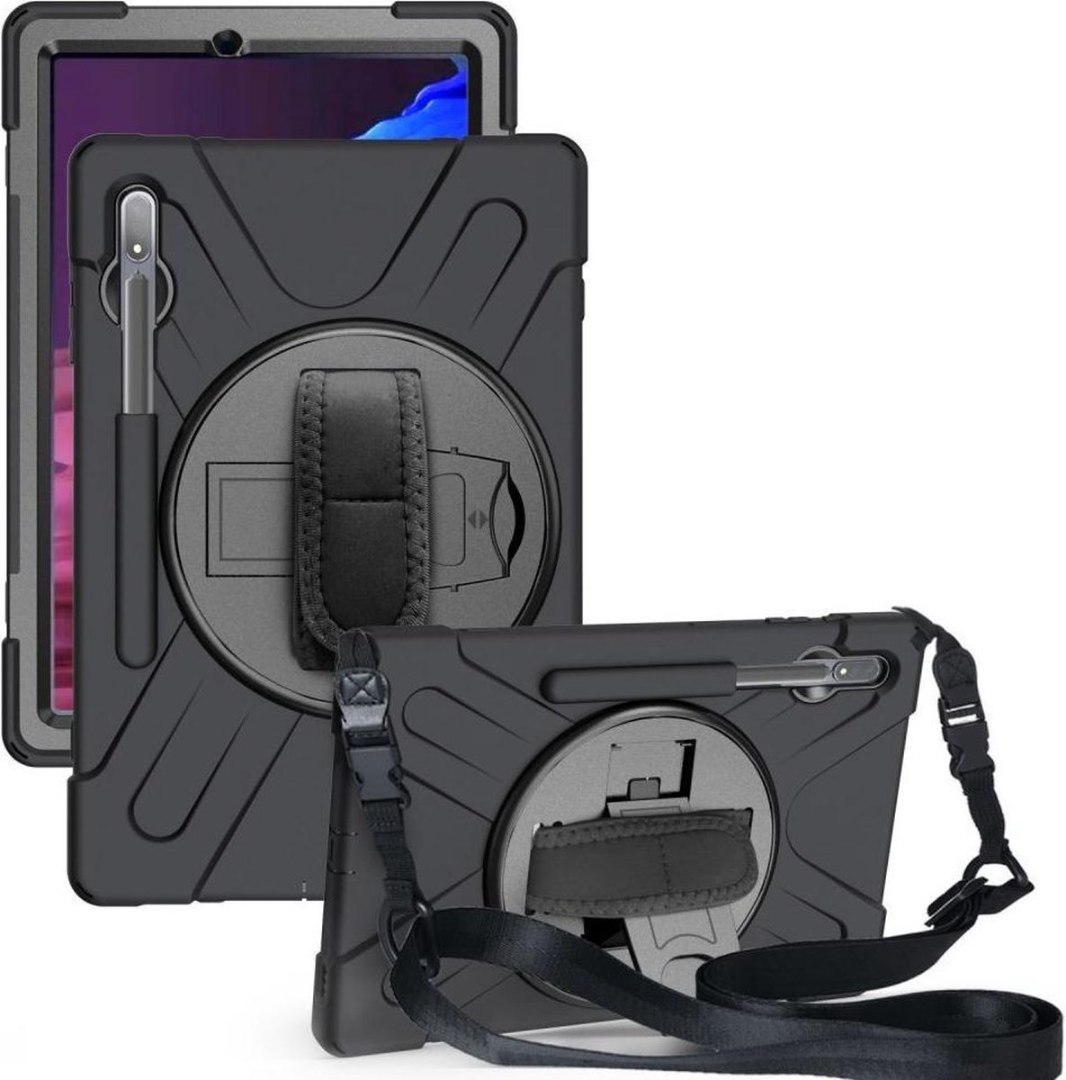 Hybride Kickstand Hoes Handriem Koord Zwart Geschikt voor Samsung Galaxy Tab S7 Plus
