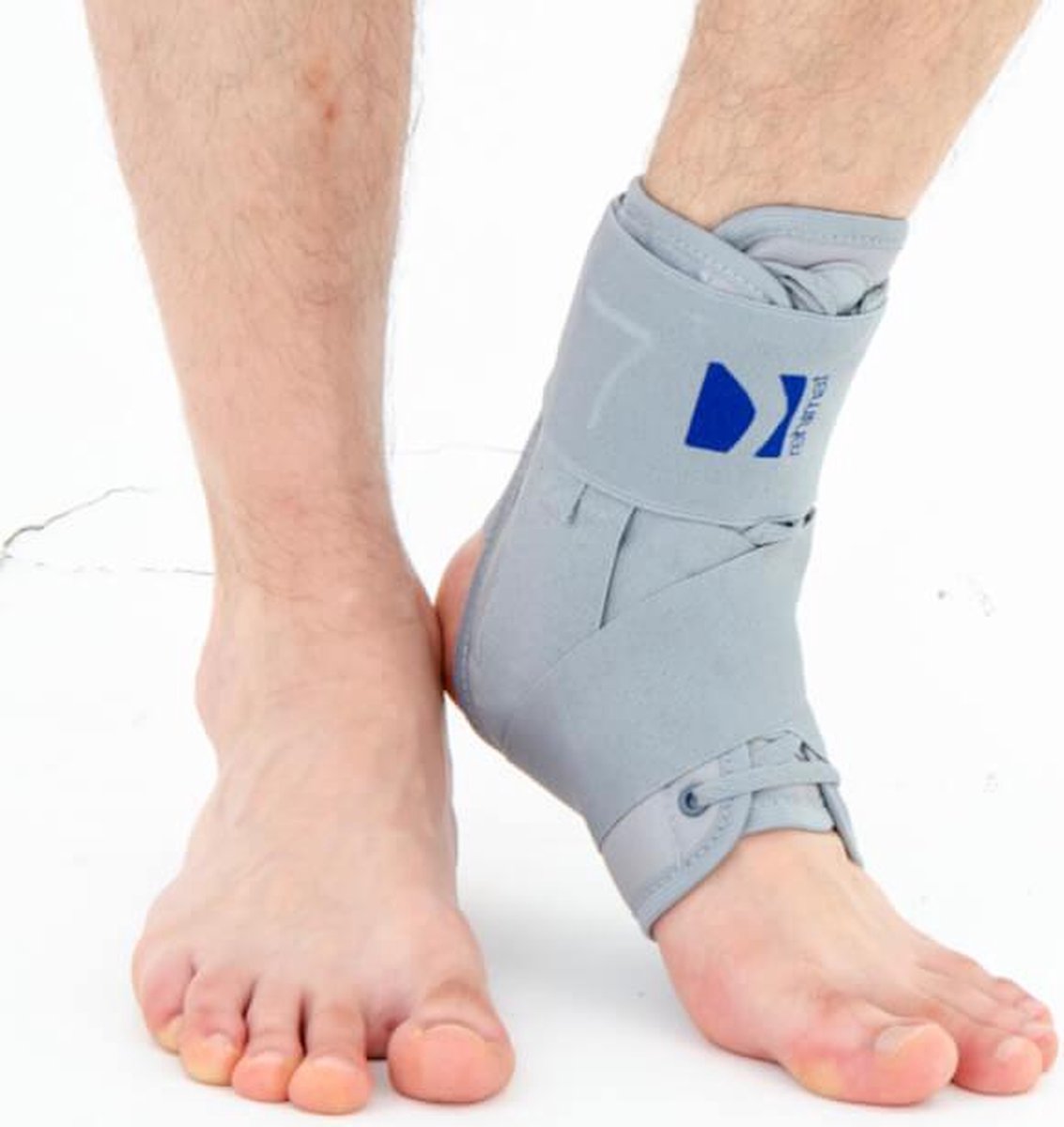 Reh4Mat Enkelbrace – Veterbrace met Figure-8 Banden – 4 Uitneembare Baleinen – Stabilisatie bij Verzwikking & Instabiliteit - XL - Universeel - Grijs