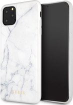 iPhone 11 Pro Max Backcase hoesje - Guess - Marmer look Wit - Glas