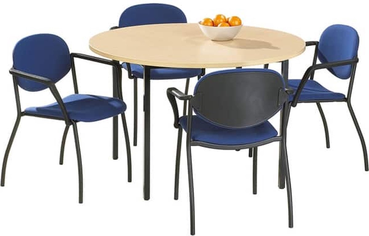 ABC Kantoormeubelen Ronde vergadertafel of kantoortafel Kubus 120 cm bladkleur Beuken framekleur Wit (RAL9010) Wit (RAL9010)/Beuken