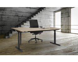 T-poot Wingbureau Quick breed 180CM diep 120CM bladkleur Antraciet eiken framekleur Zwart (RAL9005) wingzijde Links