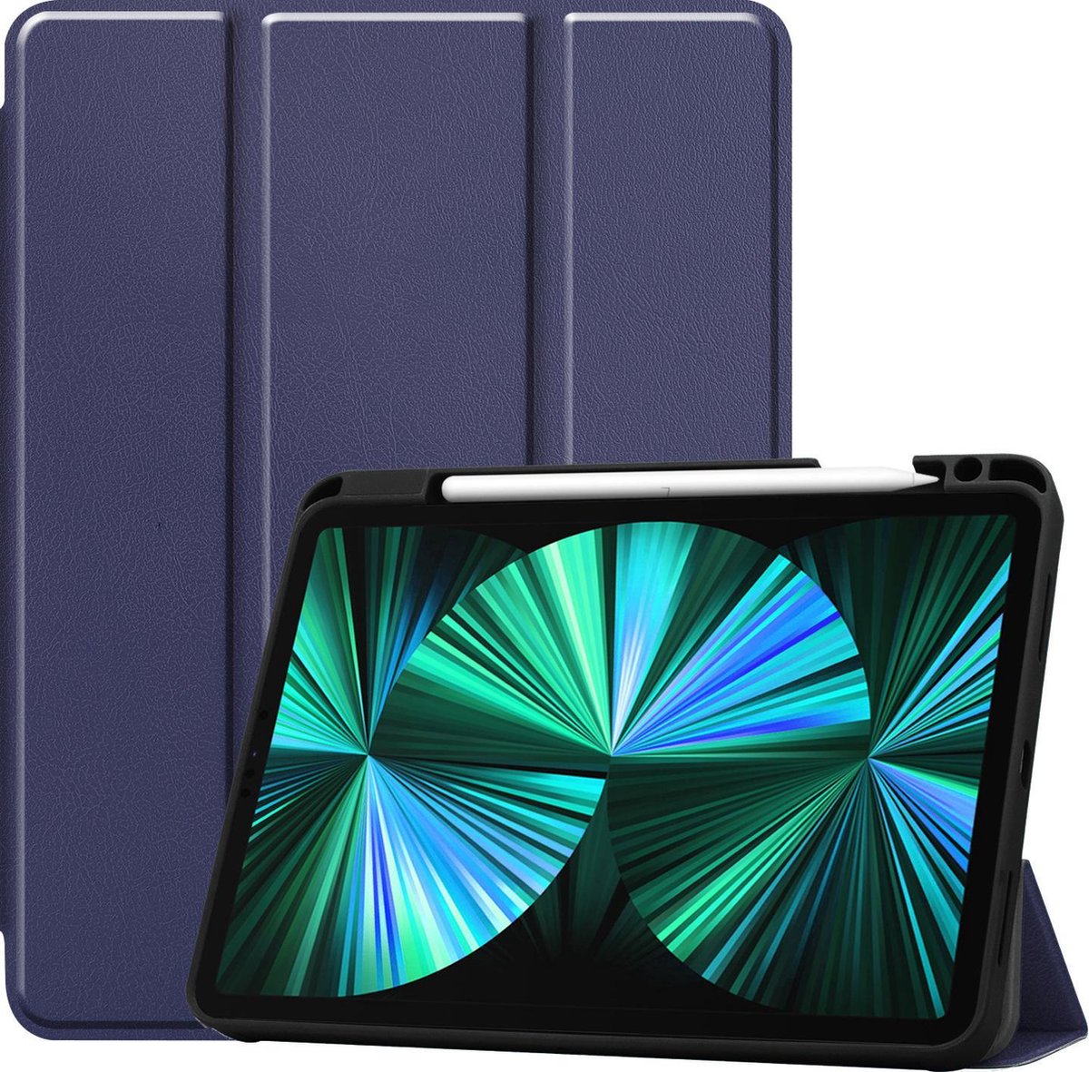 Hoesje Geschikt voor Apple iPad Pro (2021) - 12.9 inch - Dun & Stevig - Trifold Bookcase - Hard Cover Case - Met Uitsparing Geschikt voor Apple Pencil - Hardcover Book - Tablet Hoes - Donkerblauw