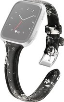 By Qubix geschikt voor Fitbit Versa 1 - 2 & Lite bandje TPU leer - Bloemenprint zwart - grijs Smartwatchbandje bandje Armband Polsband Strap Band