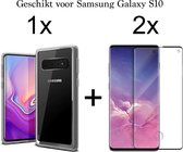 Samsung S10 Hoesje - Samsung Galaxy S10 hoesje transparant siliconen case hoes cover hoesjes - Full Cover - 2x Samsung S10 screenprotector