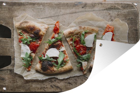 Quatre pizzas sur papier cuisson affiche de jardin en vrac 120x80 cm - Toile de jardin / Toile d'extérieur / Peintures pour l'extérieur (décoration de jardin)