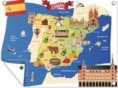 Tuinschilderij Kaart van Spanje met illustraties van bezienswaardigheden - 80x60 cm - Tuinposter - Tuindoek - Buitenposter