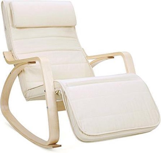Trend24 – Schommelstoel – Stoel – Relaxfauteuil verstelbaar – Relaxstoel – Ligstoel – 67 x 115 x 91 cm – Wit