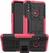 Voor Galaxy A10s Tire Texture Shockproof TPU + PC beschermhoes met houder (roze)