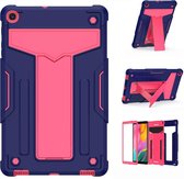 Voor Samsung Galaxy Tab A8.4 (2020) T307 T-vormige beugel Contrastkleur Schokbestendig pc + siliconen platte beschermhoes (marineblauw + roze rood)