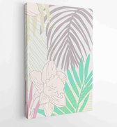 Summer tropical wall arts vector. Palm leaves, coconut leaf, monstera leaf, line arts 4 - Moderne schilderijen – Vertical – 1922500793 - 80*60 Vertical