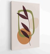 Earth tone background foliage line art drawing with abstract shape 2 - Moderne schilderijen – Vertical – 1928942372 - 80*60 Vertical