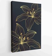 Botanical wall art vector set. Golden foliage line art drawing with abstract shape 1 - Moderne schilderijen – Vertical – 1915144324 - 80*60 Vertical