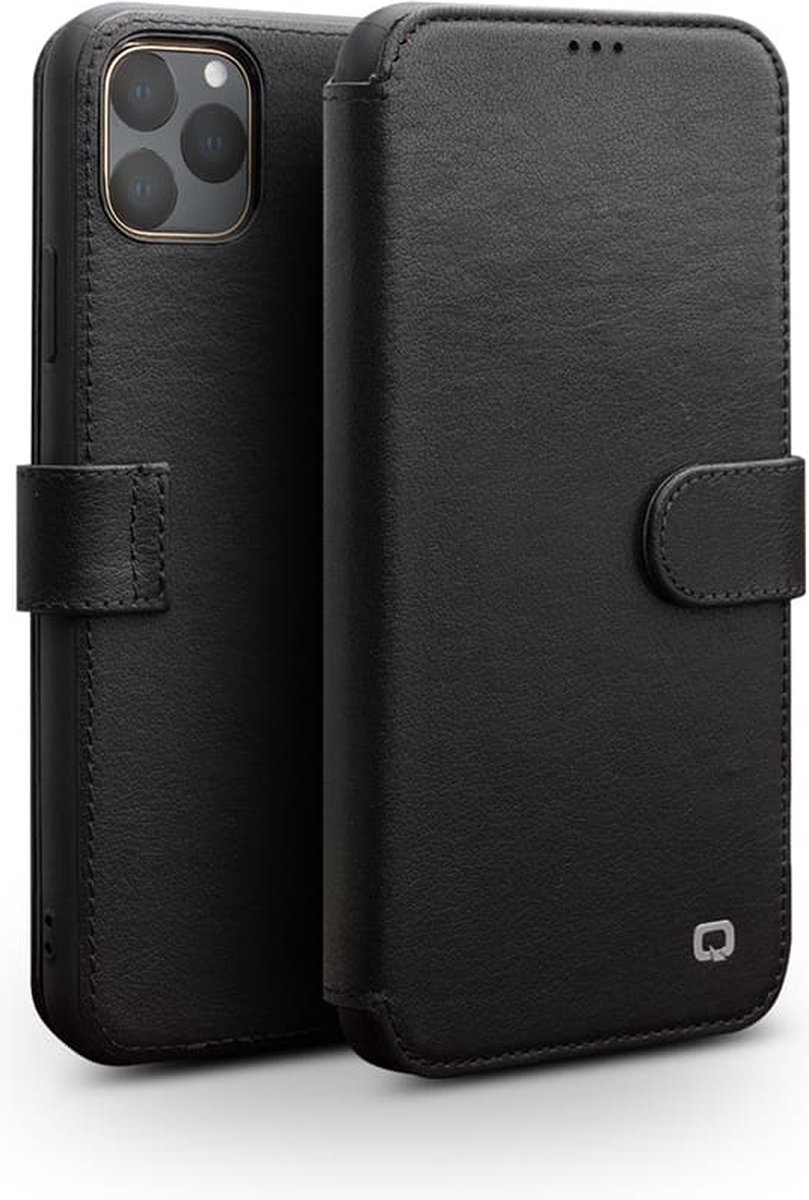 Qialino Luxe Genuine Leather Boekmodel Hoesje iPhone 11 Pro - Zwart