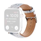 Marmeren etnische stijl bedrukte lederen horlogeband voor Apple Watch Series 6 & SE & 5 & 4 40 mm / 3 & 2 & 1 38 mm (marmer wit)