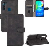 Voor Motorola Moto G8 Power (EU-versie) Effen kleur Huidgevoel Magnetische gesp Horizontale flip-kalfsstructuur PU lederen tas met houder & kaartsleuven & portemonnee (zwart)