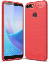 Voor Huawei Y9 (2018) / Enjoy 8 Plus Geborstelde textuur Koolstofvezel Schokbestendige TPU Beschermende achterkant van de behuizing (rood)