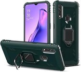 Voor OPPO A8 & A31 koolstofvezel beschermhoes met 360 graden roterende ringhouder (groen)