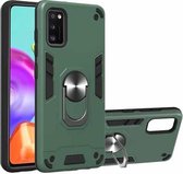 Voor Samsung Galaxy A41 2 in 1 Armor Series PC + TPU beschermhoes met ringhouder (donkergroen)