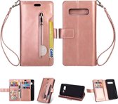 Voor Samsung Galaxy S10 Multifunctionele Rits Horizontale Flip Leren Case met Houder & Portemonnee & 9 Kaartsleuven & Lanyard (Rose Goud)