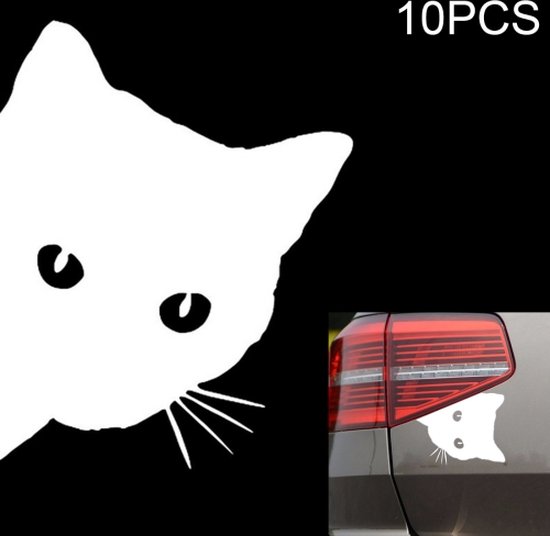 10 STKS KAT GEZICHT PEERING huisdier kat auto sticker stickers, maat: 12x15cm