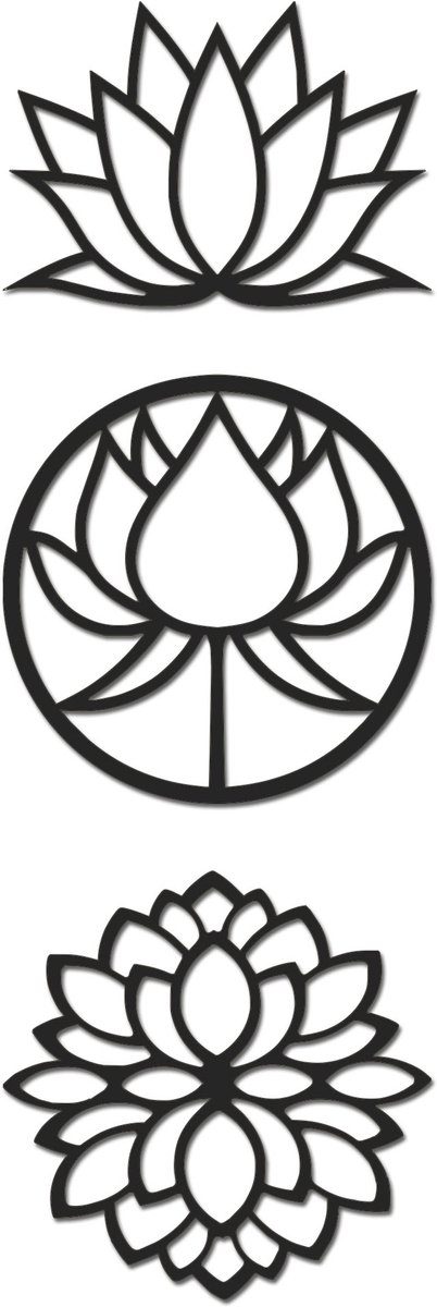 Hout-Kado - Lotus Bloemen Set - Small - Zwart - Geometrische dieren en vormen - Hout - Lasergesneden- Wanddecoratie
