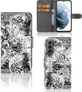 Telefoonhoesje Geschikt voor Samsung Galaxy S21 FE Wallet Book Case Skulls Angel