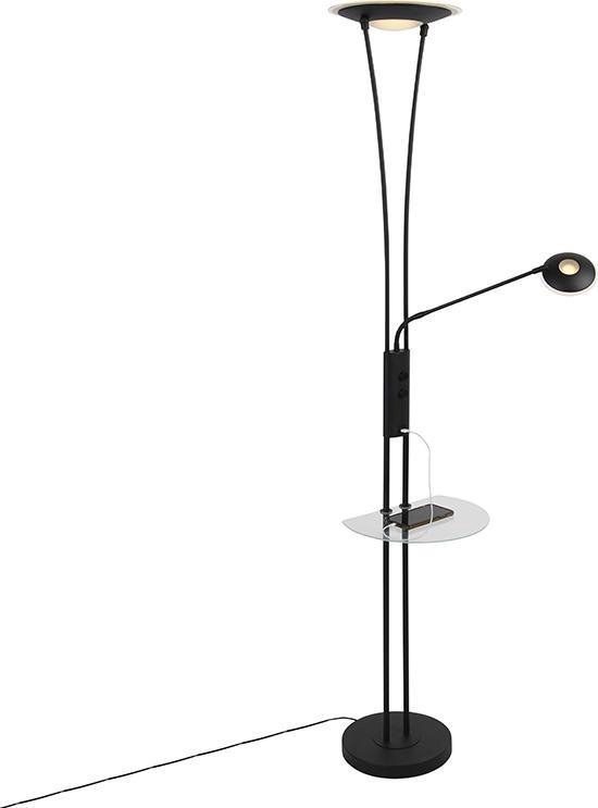 QAZQA sevilla - Moderne Dimbare LED Vloerlamp | Staande Lamp met Dimmer met leeslamp - 1 lichts - H 180 cm - Zwart - Woonkamer | Slaapkamer