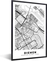 Fotolijst incl. Poster - Stadskaart - Diemen - Grijs - Wit - 20x30 cm - Posterlijst - Plattegrond