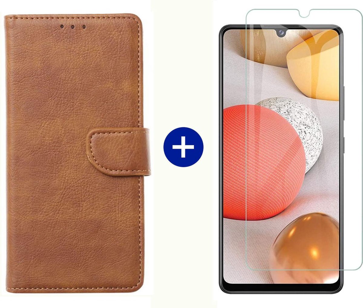 BixB Samsung A42 5G hoesje - Samsung Galaxy A42 5G screenprotector - BookCase Wallet - Bruin