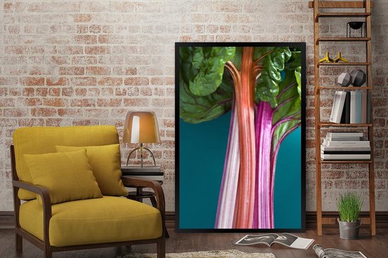 Cadre photo avec affiche - Rhubarbe colorée sur fond bleu - 80x120 cm - Cadre pour affiche