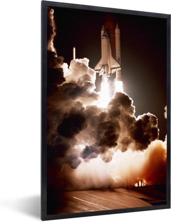 Photo dans le cadre - Cadre photo de lancement de la navette spatiale noir sans passe partout 40x60 cm - Affiche sous cadre (Décoration murale salon / chambre)