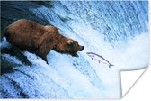 Grizzly beer aan het vissen poster papier 180x120 cm - Foto print op Poster (wanddecoratie woonkamer / slaapkamer) / Wilde dieren Poster XXL / Groot formaat!