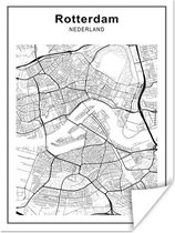 Poster Stadskaart - Zwart Wit - Rotterdam - 30x40 cm - Plattegrond
