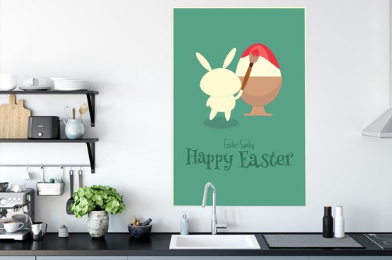Pasen citation dimanche Happy Pâques avec le lièvre qui peint oeuf 80x120 cm