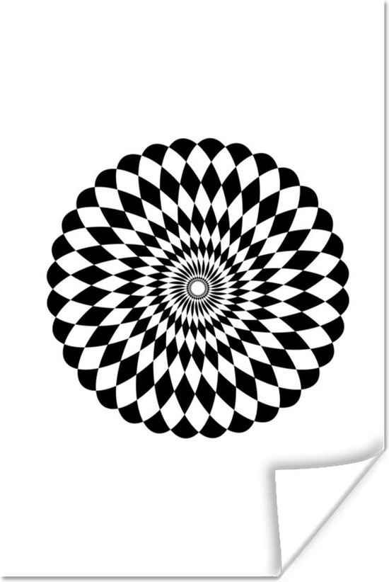 Poster Illustratie van een zwart-witte mandala met diamanten - 20x30 cm