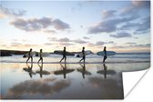 Affiche Surfers le long de la plage papier 120x80 cm - Tirage photo sur Poster (décoration murale salon / chambre)