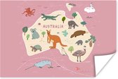 Australië - Wereldkaart - Kinderen - Dieren - Meisjes - Meiden - Kids - 90x60 cm - Poster