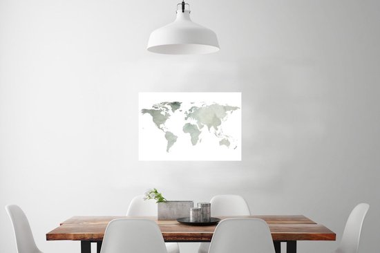 Wereldkaart à l'aquarelle gris clair sur fond blanc 90x60 cm