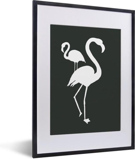 Fotolijst incl. Poster - Illustratie - Flamingo - Wit - 30x40 cm - Posterlijst
