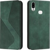 Voor Samsung Galaxy A10s Skin Feel Magnetisch S-type Effen Kleur Horizontale Flip Lederen Case met Houder & Kaartsleuf & Portemonnee (Groen)