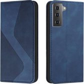 Voor Samsung Galaxy S21 5G Huid Voel Magnetisch S-type Effen Kleur Horizontale Flip Lederen Case met Houder & Kaartsleuf & Portemonnee (Blauw)