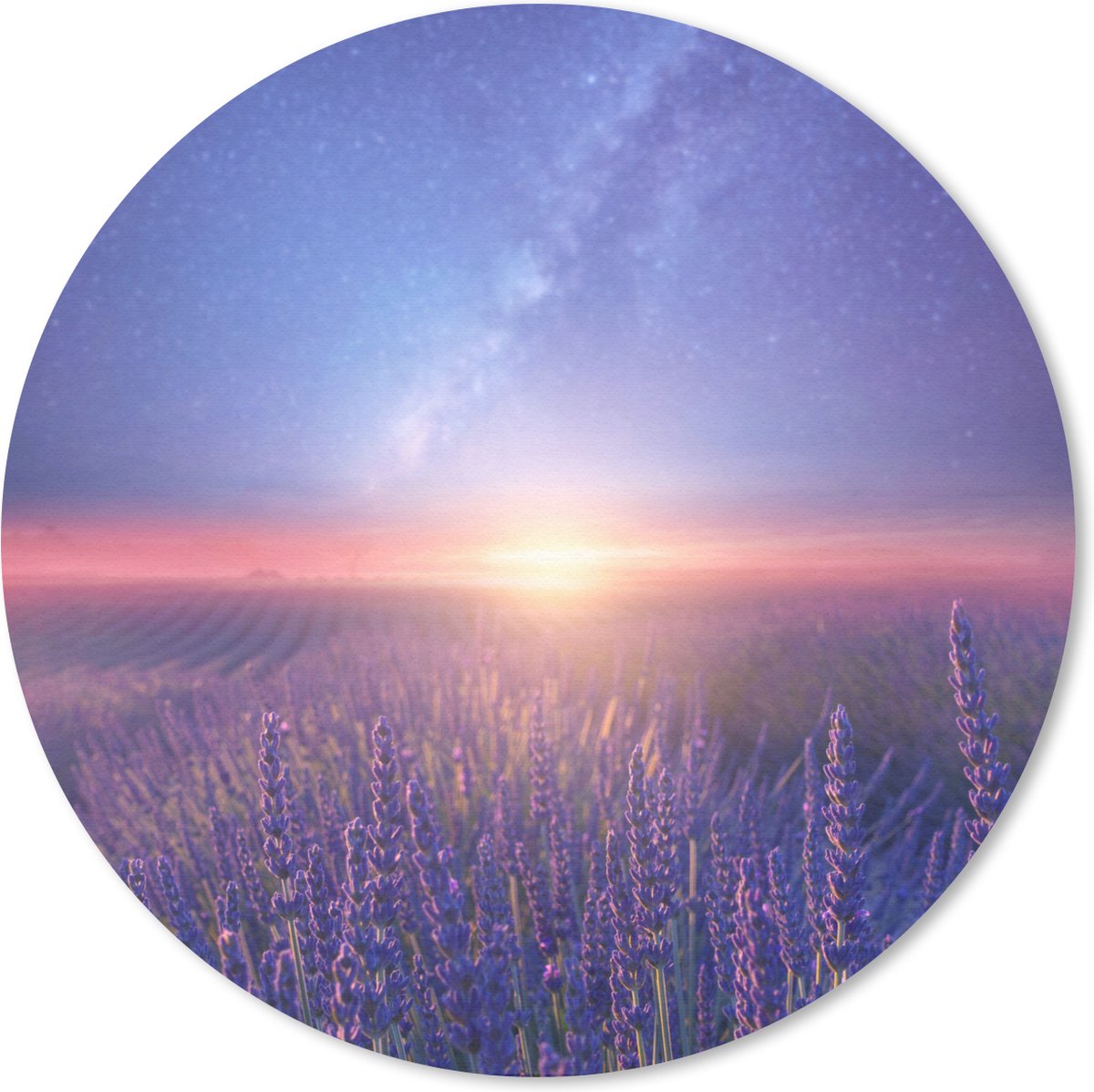 Muismat Bloemenweide - Lavendelveld onder de Melkweg Muismat rond - 20x20 cm - Muismat met foto