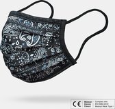 Premium Mondkapje Bandana Zwart (met EN 14683 print) | Mondmasker | Biologisch Katoen | Tot 15 keer Wasbaar Mondkapje |Kinderen |M