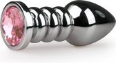 Roze geribbelde buttplug diamant