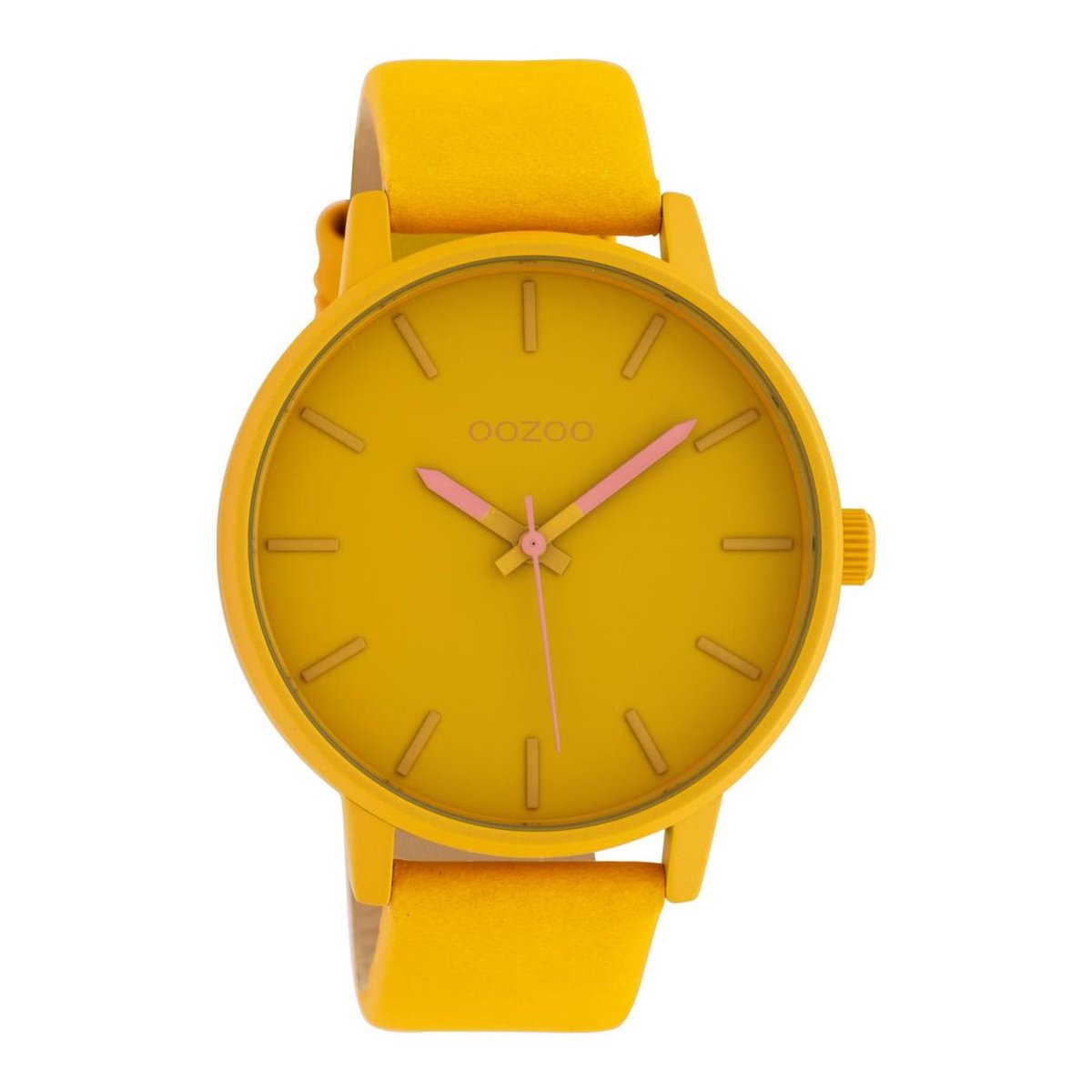 OOZOO Timepieces - Abrikoos goudkleurige horloge met abrikoos goudkleurige leren band - C10380 - Ø45