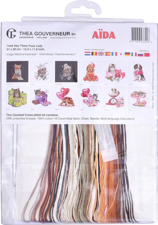 Thea Gouverneur Cross Stitch Kit 744A Hey There Foxy Lady Fox - Tissu Aida 100% coton