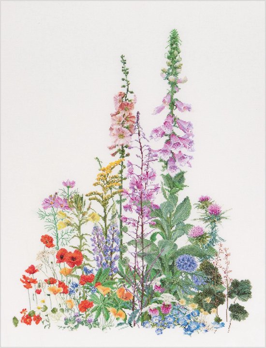 Thea Gouverneur - Borduurpakket met telpatroon - 554A - Voorgesorteerde DMC Garens - Amerikaanse Wilde Bloemen - Aida - 50 cm x 67 cm - DIY Kit