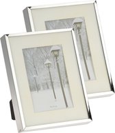 Set van 2x stuks fotolijstje/fotoframe 17 x 22 cm met zilver metalen rand - Geschikt voor een foto van 10 x 15 cm