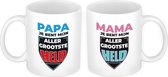 Papa en mama mijn allergrootste held mok - Cadeau beker set voor Papa en Mama - Moederdag en Vaderdag cadeautje